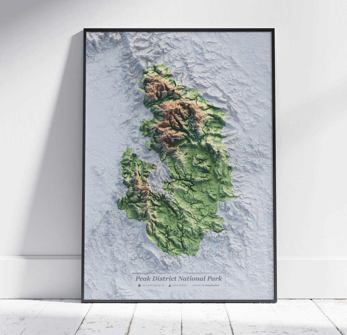Peak District National Park Sculpted 3D Topographic Map Poster