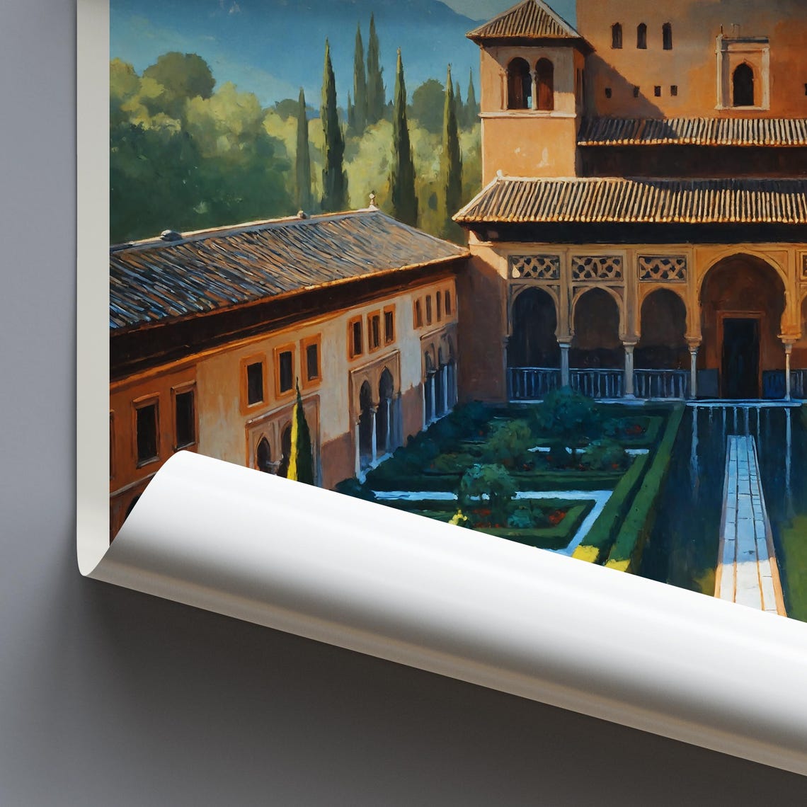 Alhambra Spain Granada Palace Courtyard Garden Painted Poster - Image 3