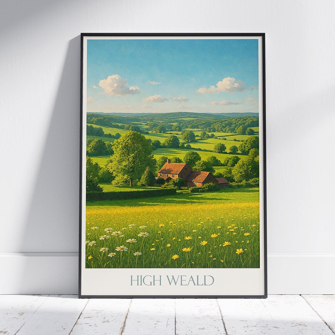 High Weald Brick Cottage Among Daisies English Countryside Poster