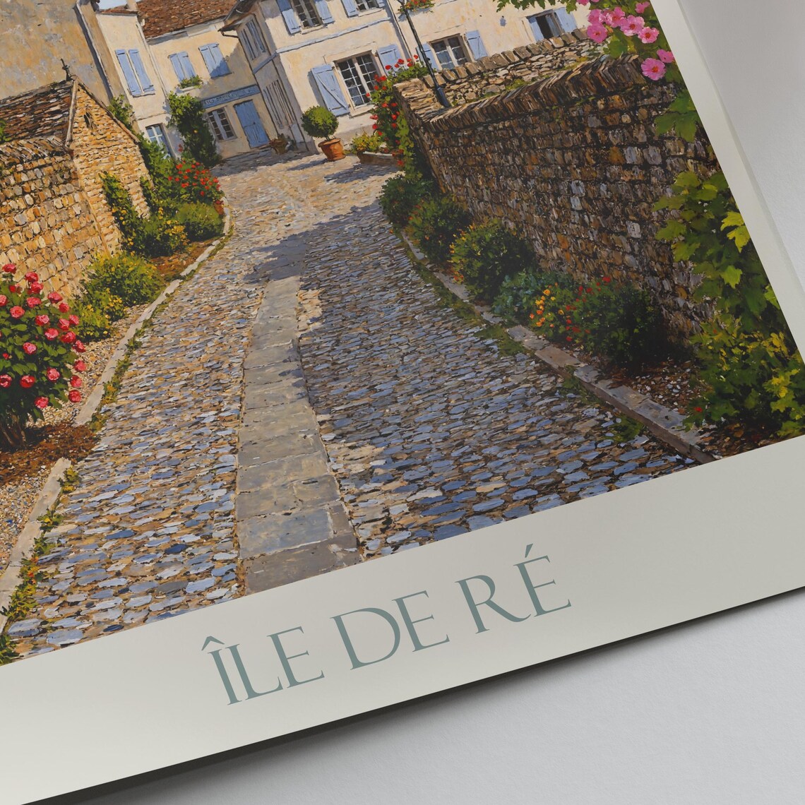 Ile de Re France Cobbled Lane Stone Walls Church Spire Poster - Image 2