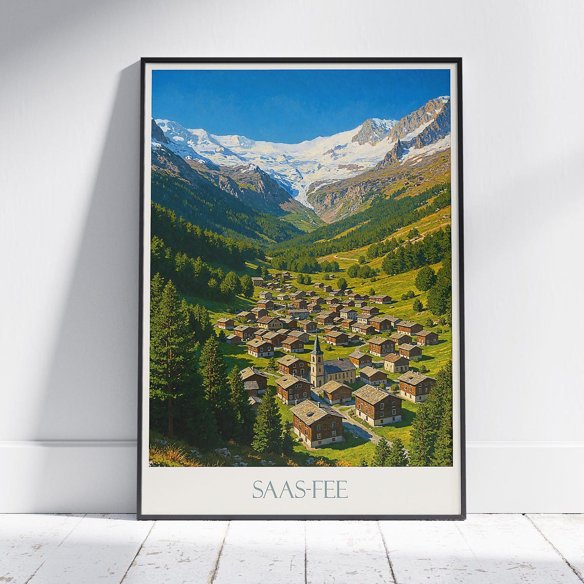 Saas Fee Switzerland Alpine Village Glacier Valley View Poster