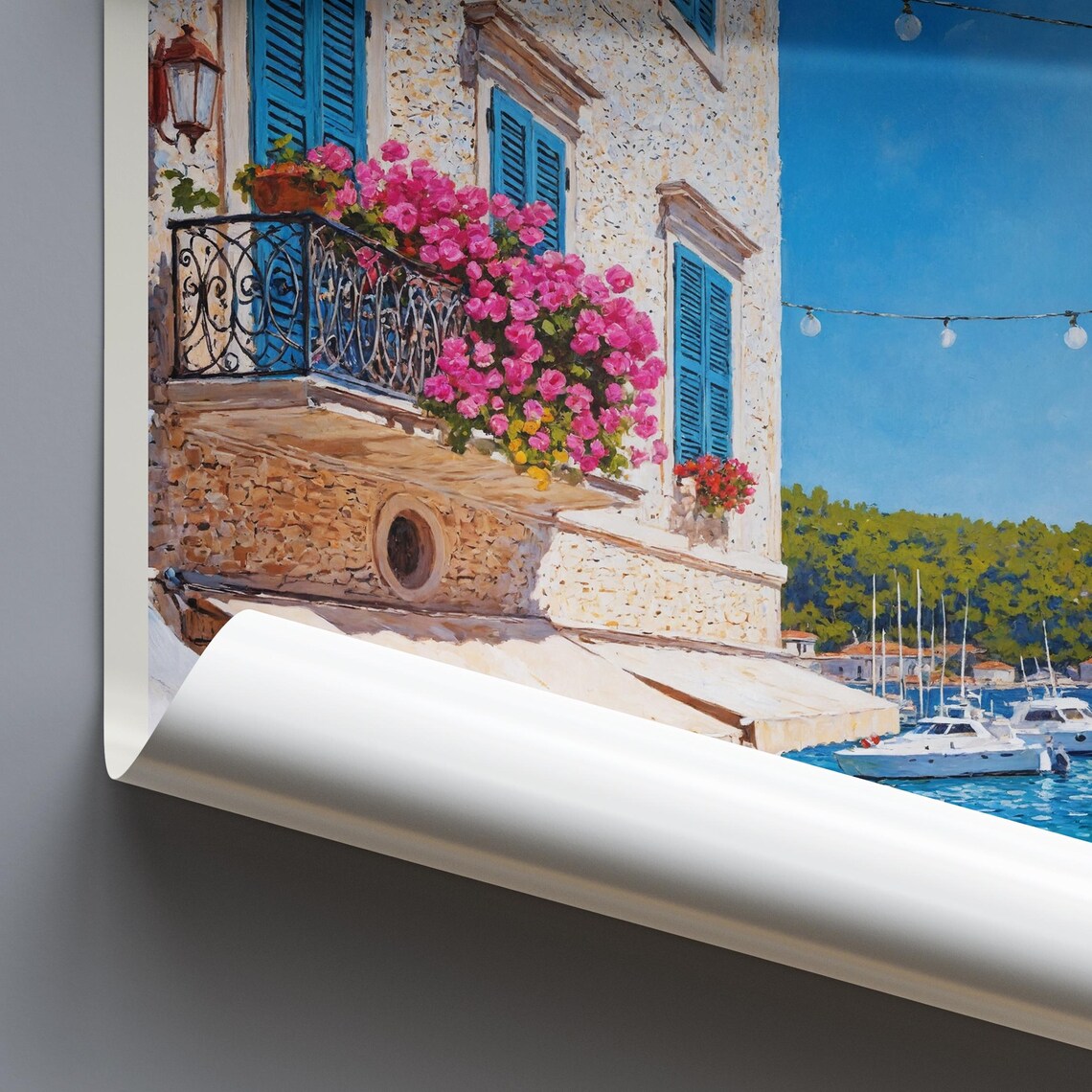 Hvar Croatia Flower Balcony Overlooking Marina Travel Art Poster