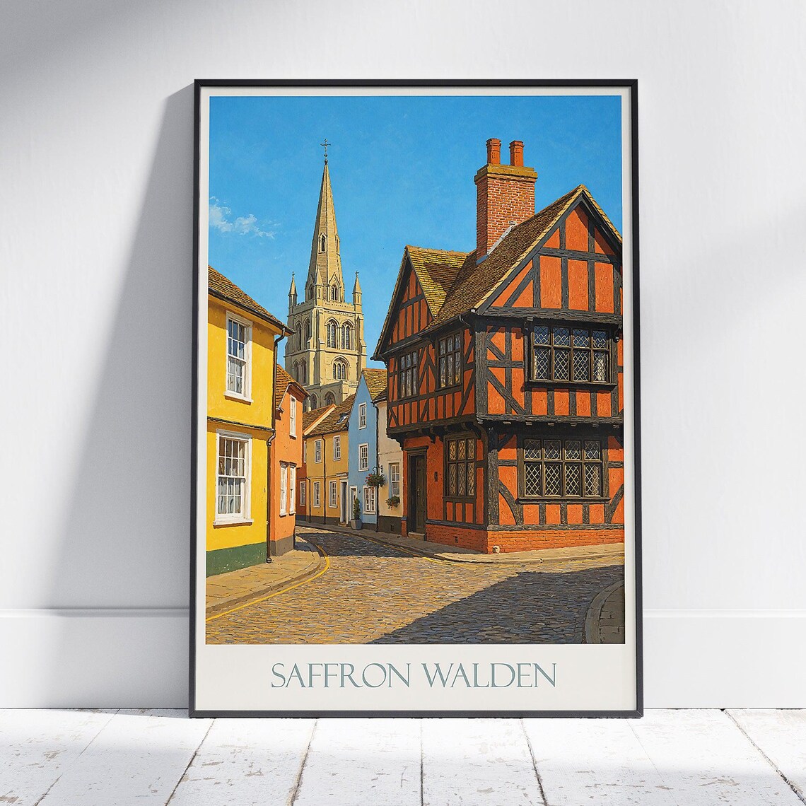 Saffron Walden Essex Historic Market Town Cobblestone Travel Poster