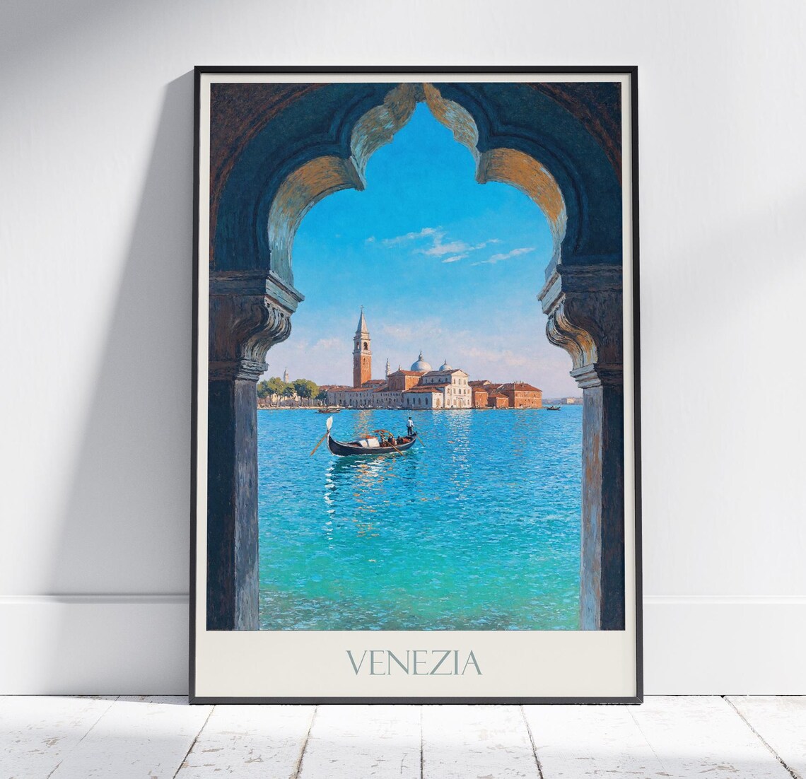 Venice Italy Gondola Lagoon Archway View Vintage Travel Poster