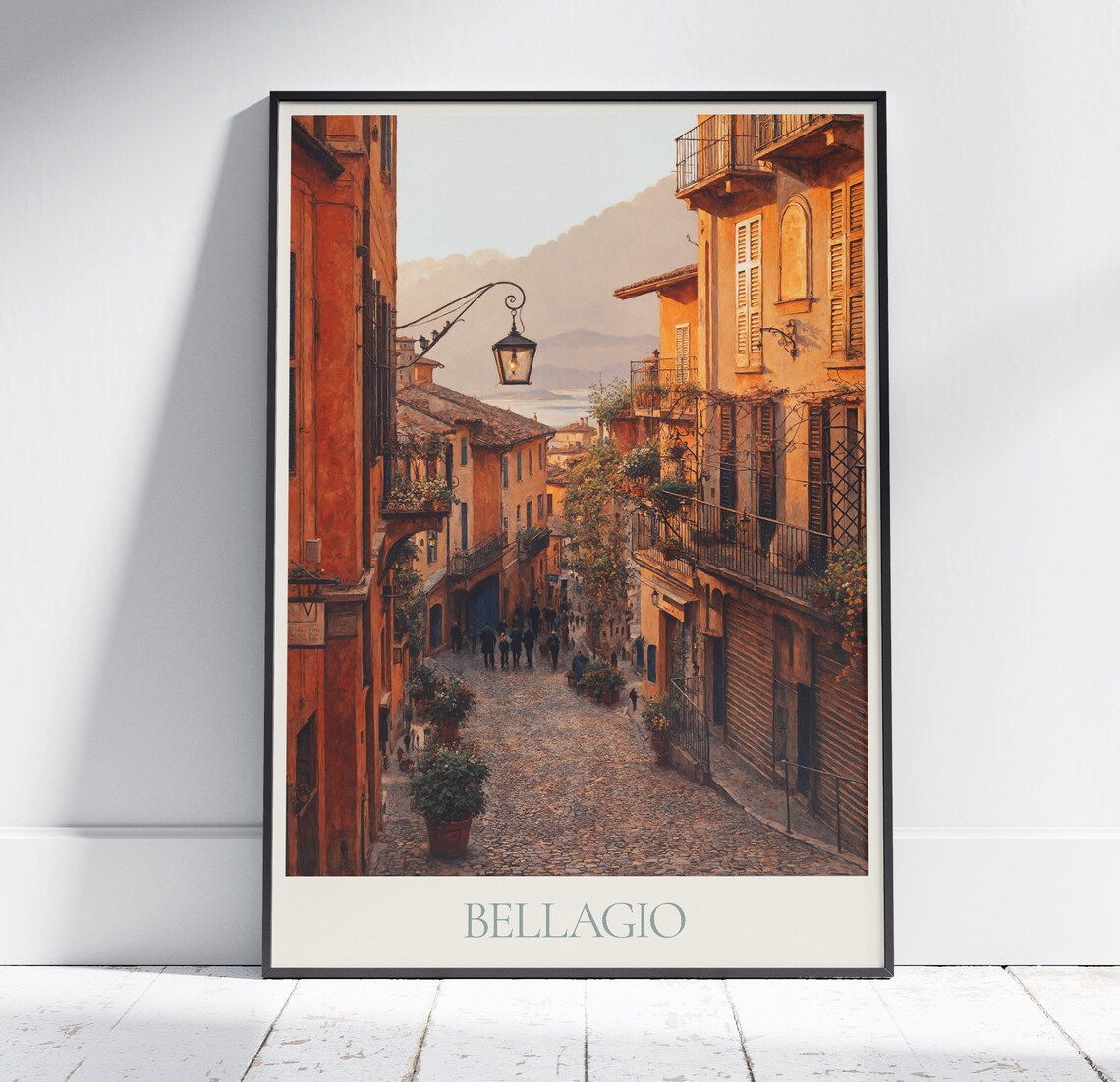 Bellagio Lake Como Italy Cobblestone Old Street Painted Poster