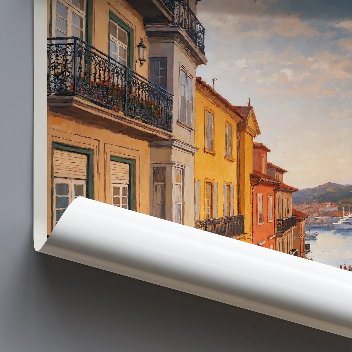 Vigo Spain Old Town Harbor Street Golden Painted Travel Poster - Image 3
