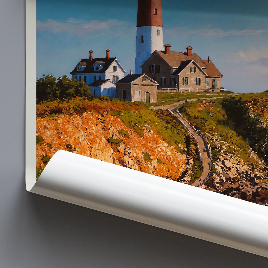 Montauk Point New York Lighthouse Ocean Waves Painted Art Poster - Image 4