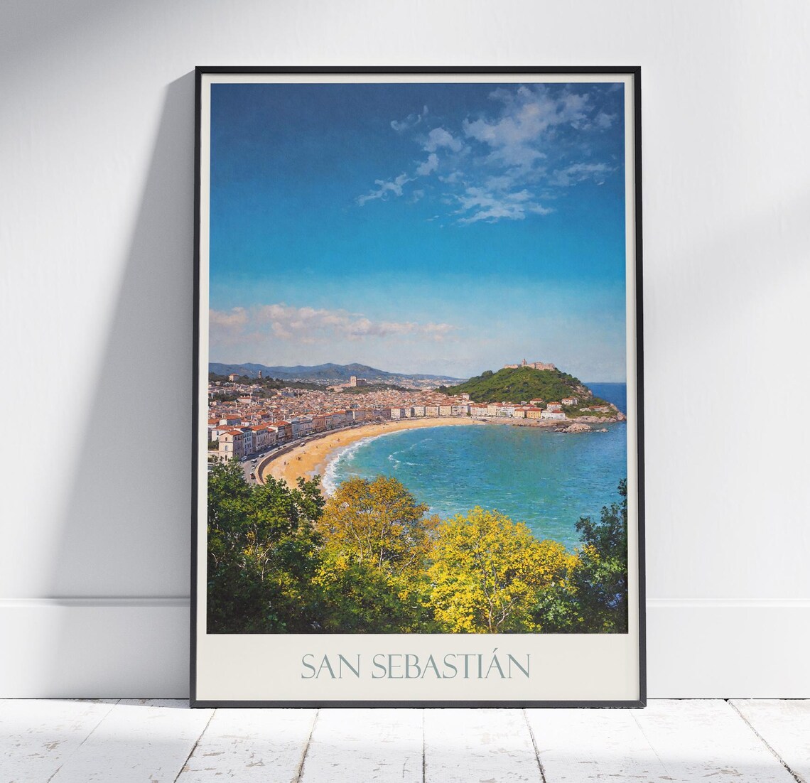 San Sebastian Hilltop View La Concha Beach Golden Coast Travel Poster