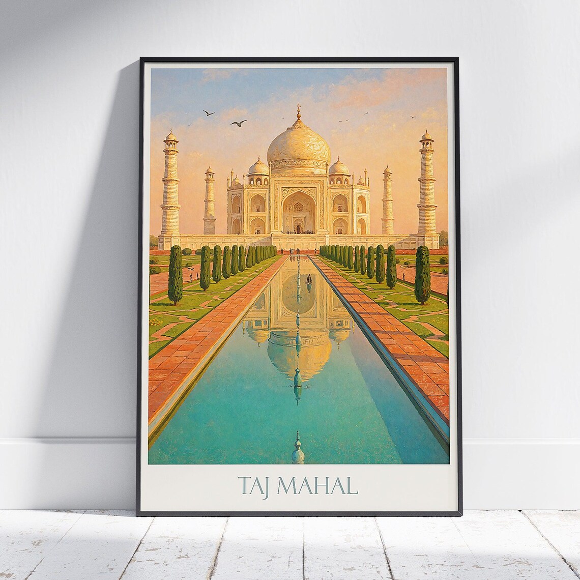 Taj Mahal India Reflection Poster Sunrise Marble Mausoleum Travel Art