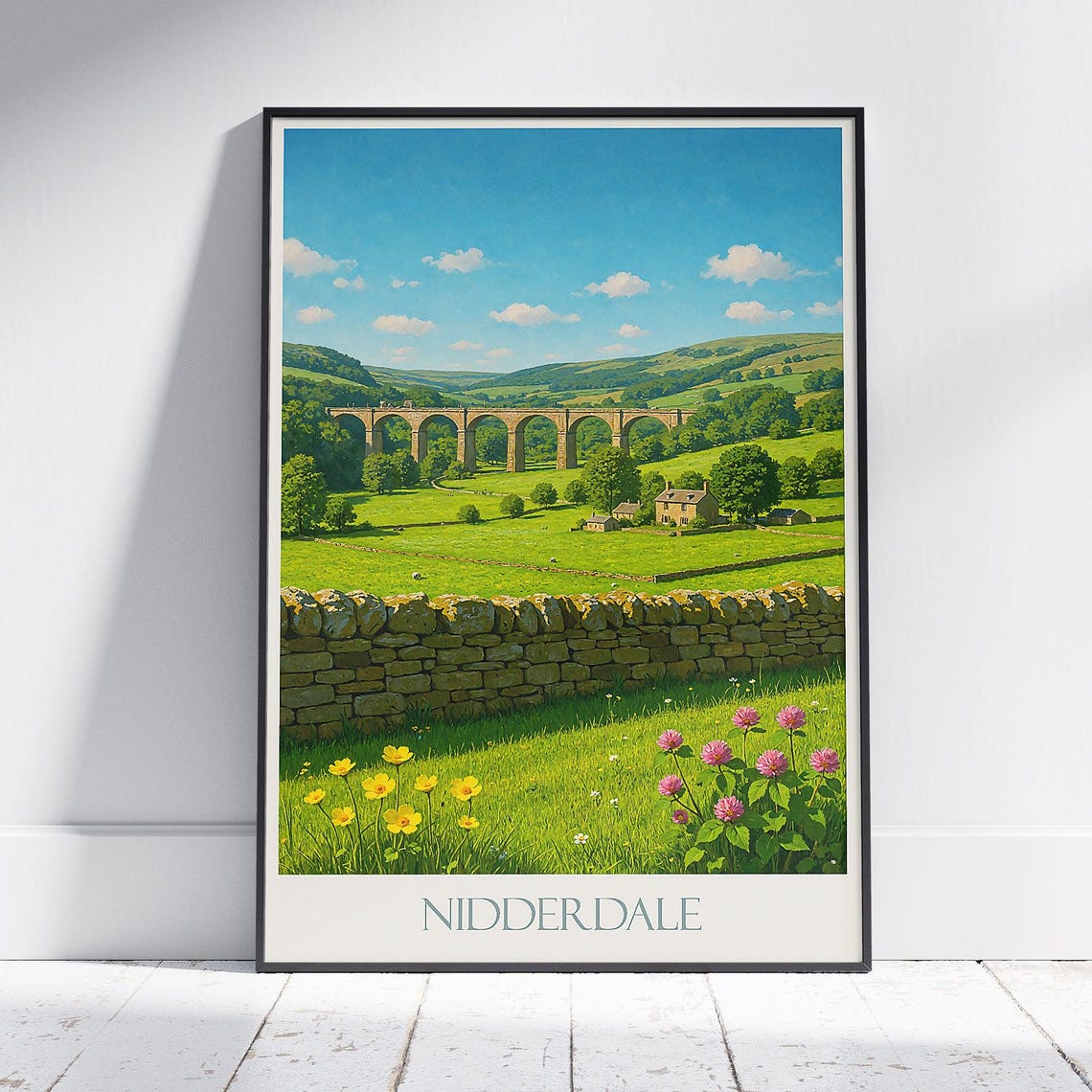 Nidderdale Stone Viaduct Over Rolling Green Hills Travel Poster
