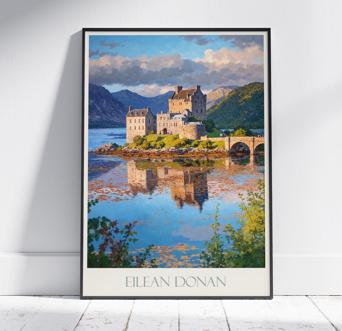 Eilean Donan Castle Scotland Bridge Reflection Travel Poster