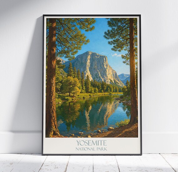 Yosemite National Park El Capitan Pine Forest River View Travel Poster