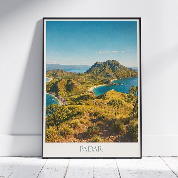 Padar Island Komodo Indonesia Turquoise Bays Vintage Travel Poster