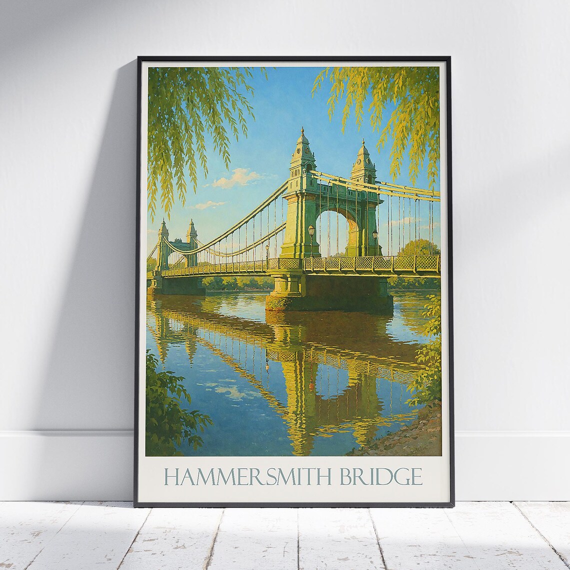 Hammersmith Bridge London River Thames Vintage Travel Poster