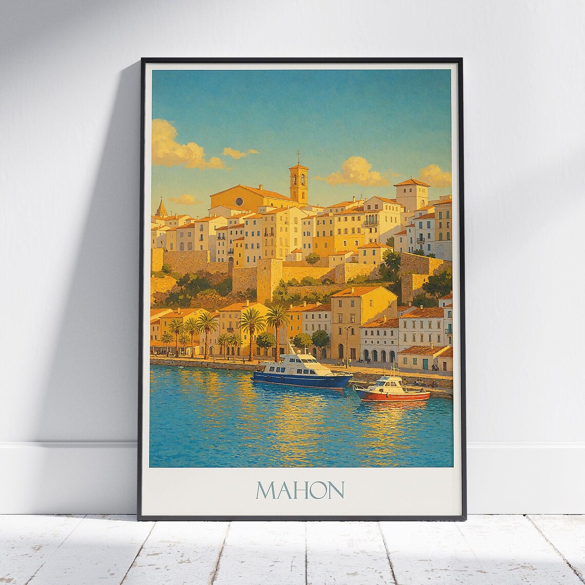 Mahon Menorca Sunset Harbor Mediterranean Vintage Travel Poster