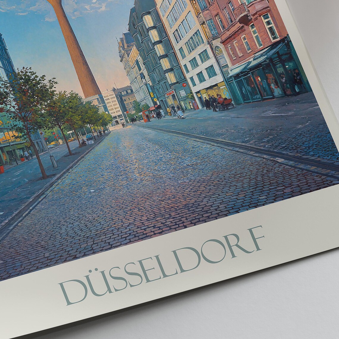 Dusseldorf Germany Rheinturm Tower Painted City Travel Poster - Image 2