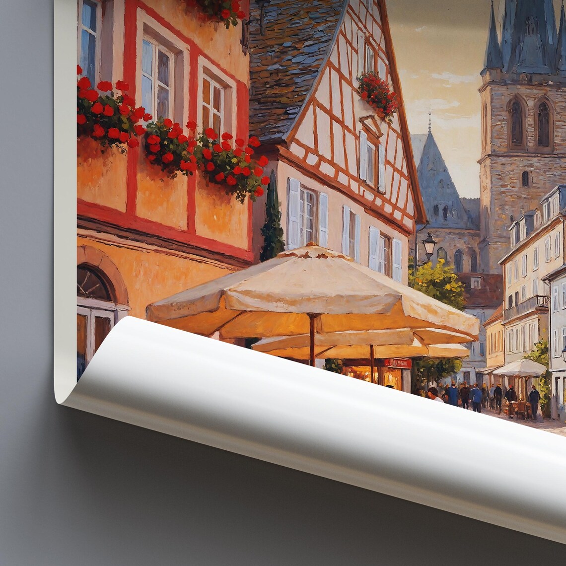Aachen Germany Old Town Flower Street Cathedral Painted Travel Poster - Image 4