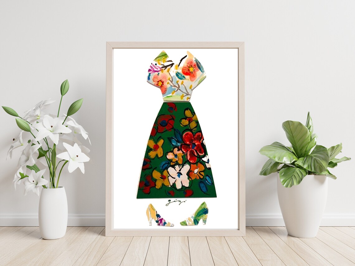 Floral Summer Dress With Painted High Heels Fashion Art Poster