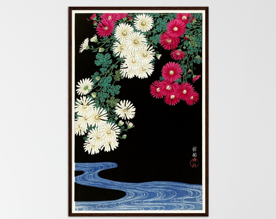 Ohara Koson Chrysanthemums, Vintage Woodblock Print