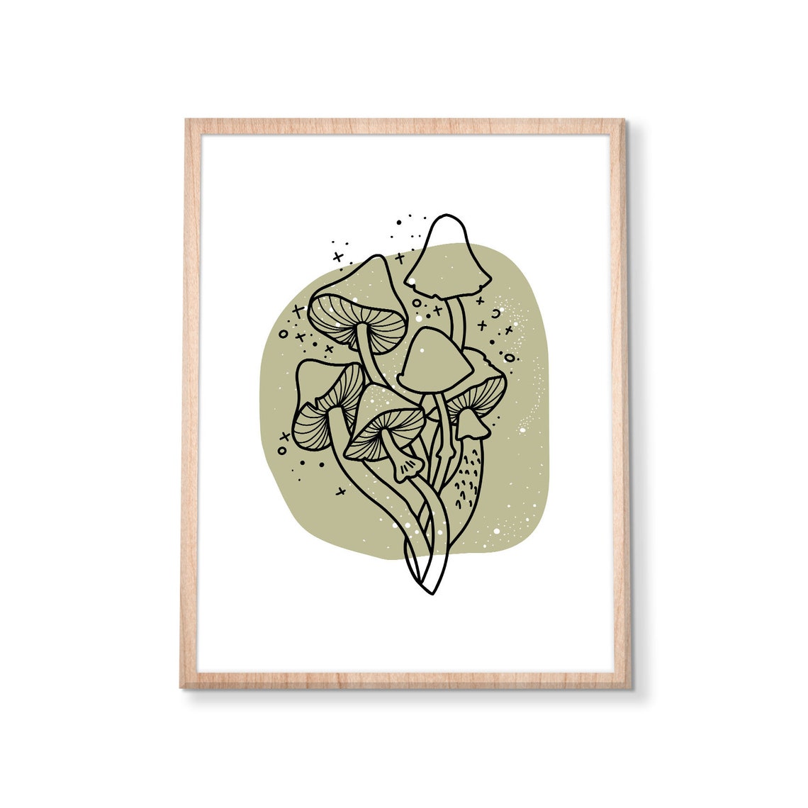Mushroom Line Art Sage Green Retro Boho Mystical Botanical Poster - Image 3