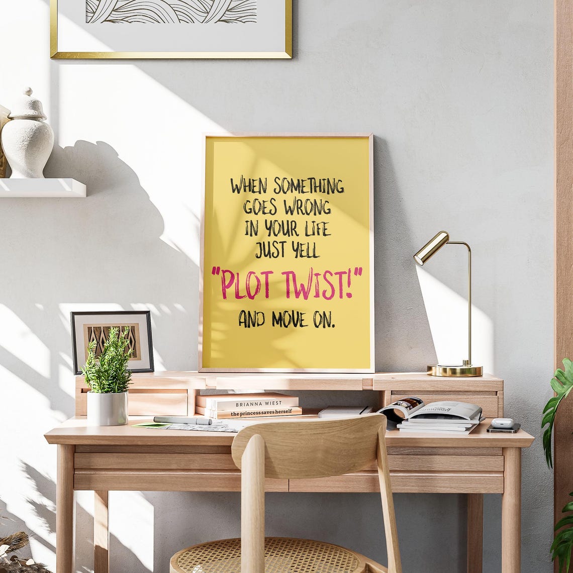 Just Yell Plot Twist Funny Yellow Pink Humor Motivational Dorm Poster - Image 3