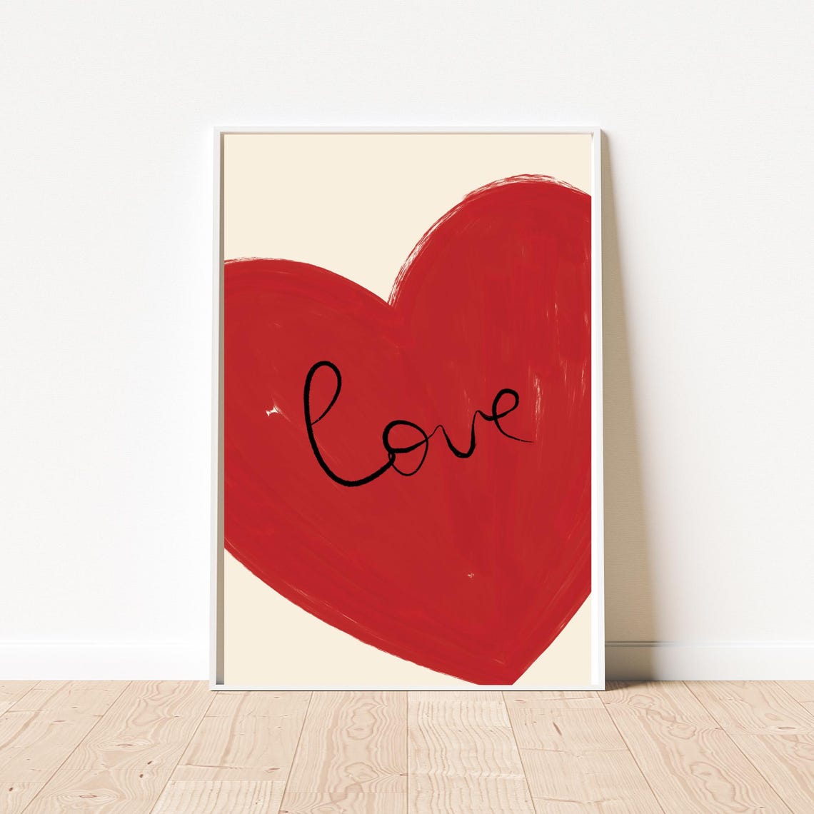 Love Script Red Heart Brushstroke Romantic Valentines Art Poster - Image 3