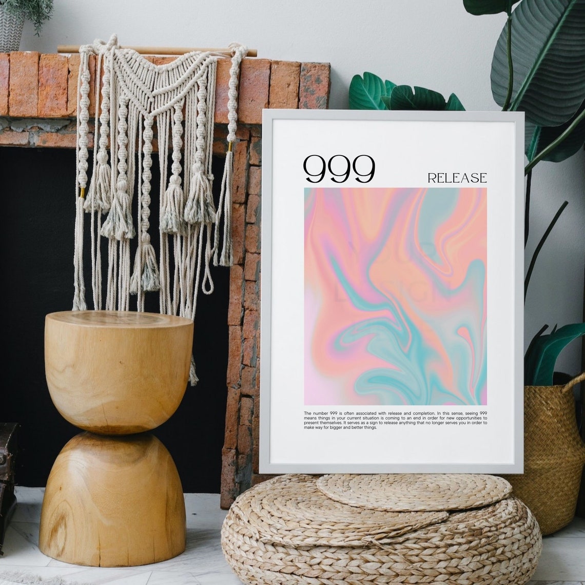 Angel Number 999 Release Peach Aura Gradient Spiritual Poster - Image 3