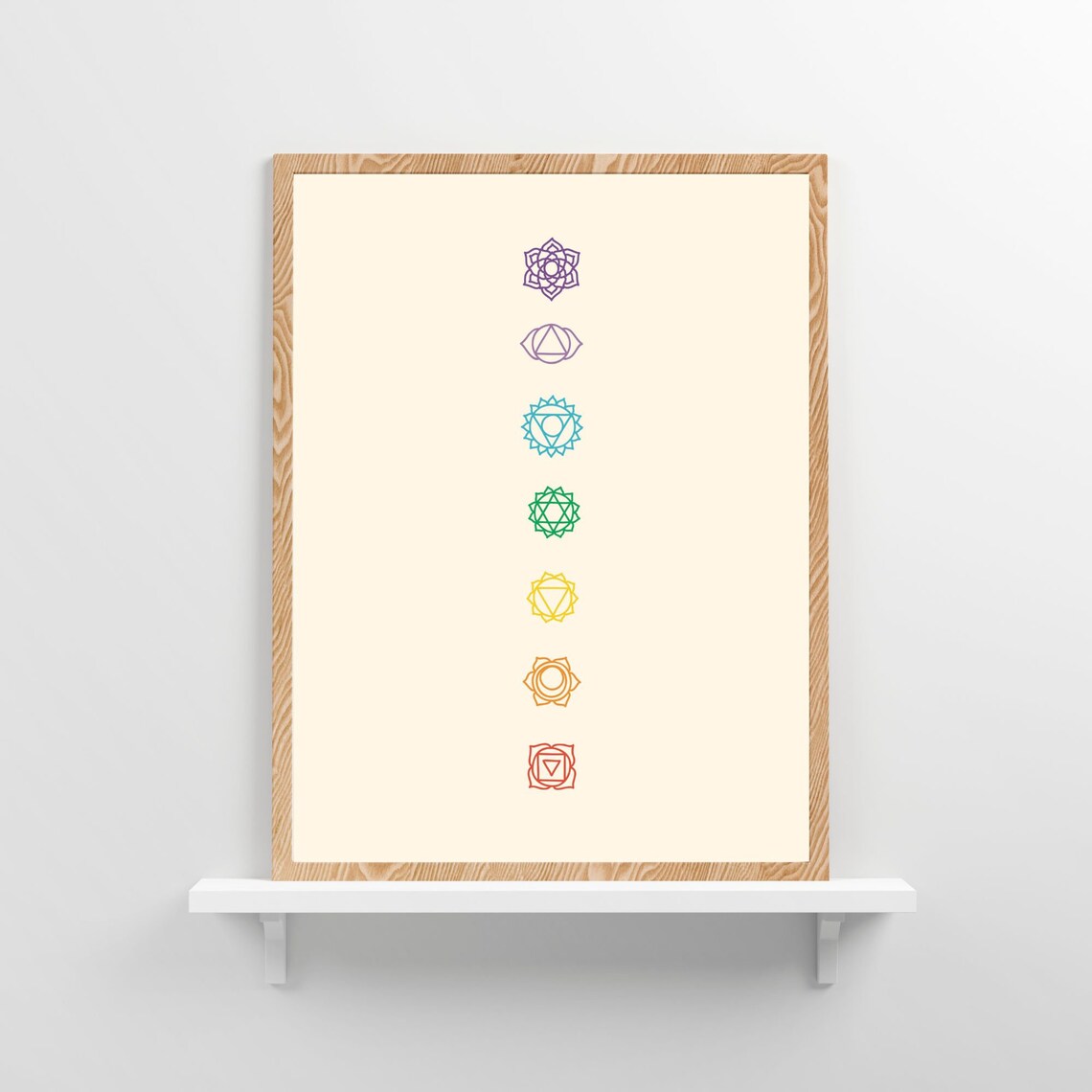 Seven Chakra Symbols Minimalist Cream Yoga Meditation Art Print