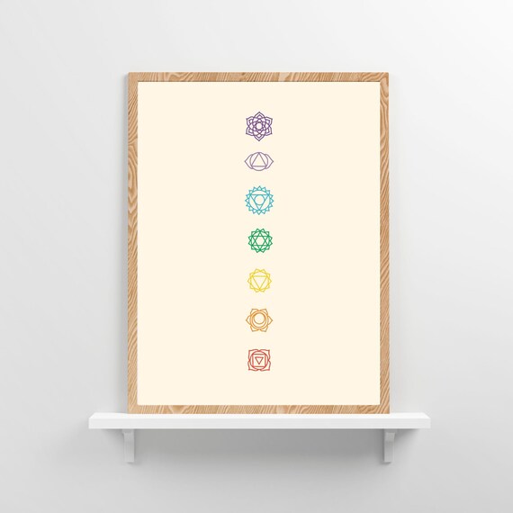Seven Chakra Symbols Minimalist Cream Yoga Meditation Art Print