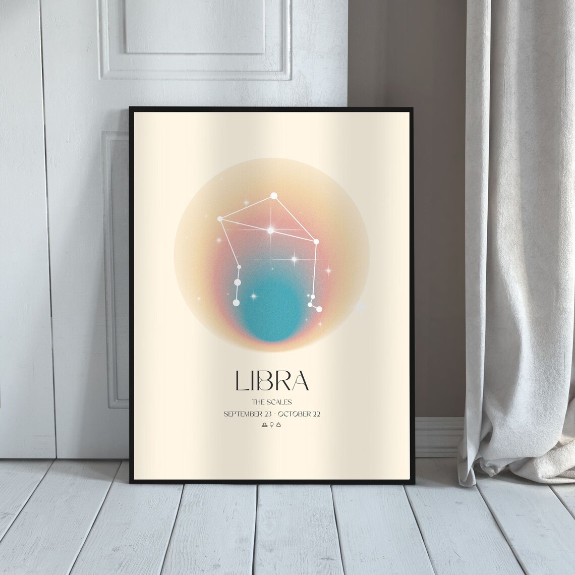 Libra Constellation Teal Pink Aura Zodiac Scales Star Sign Poster