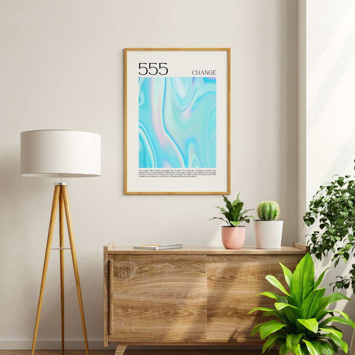 555 Angel Number Change Affirmation Iridescent Blue Swirl Poster - Image 3