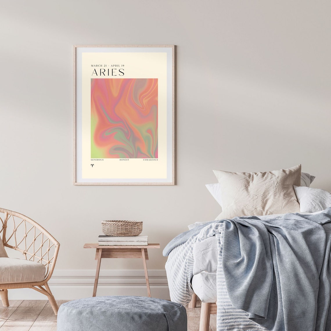 Aries Zodiac Horoscope Fiery Swirl Aura Traits Astrology Wall Art - Image 2