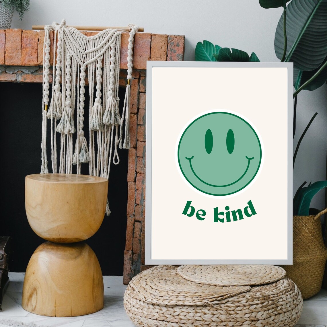 Be Kind Happy Green Smiley Face Retro Positivity Quote Art Print - Image 2