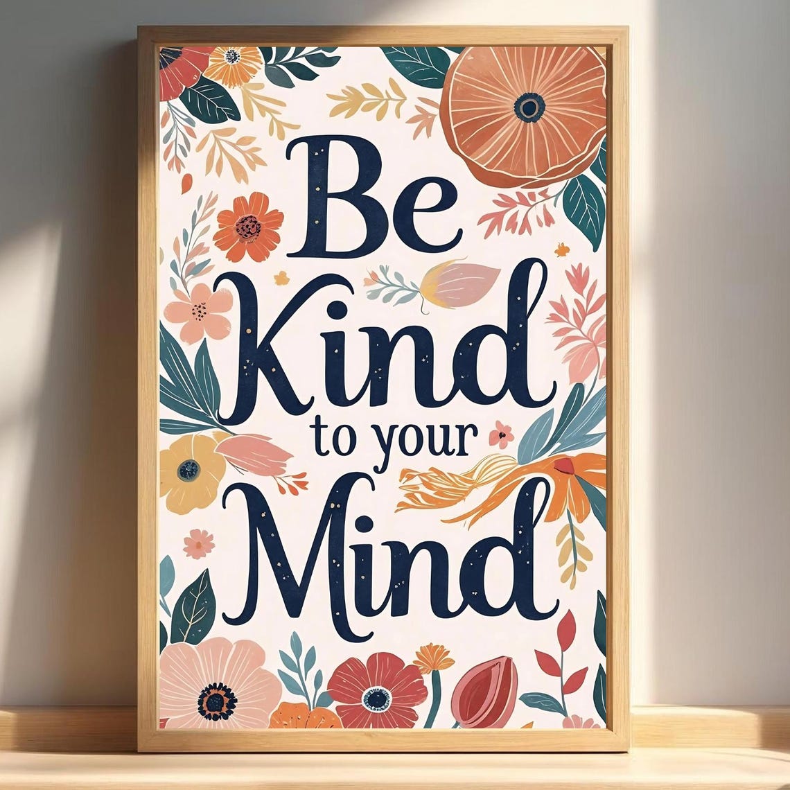 Be Kind to Your Mind Floral Poster for Therapy Office Wall Decor