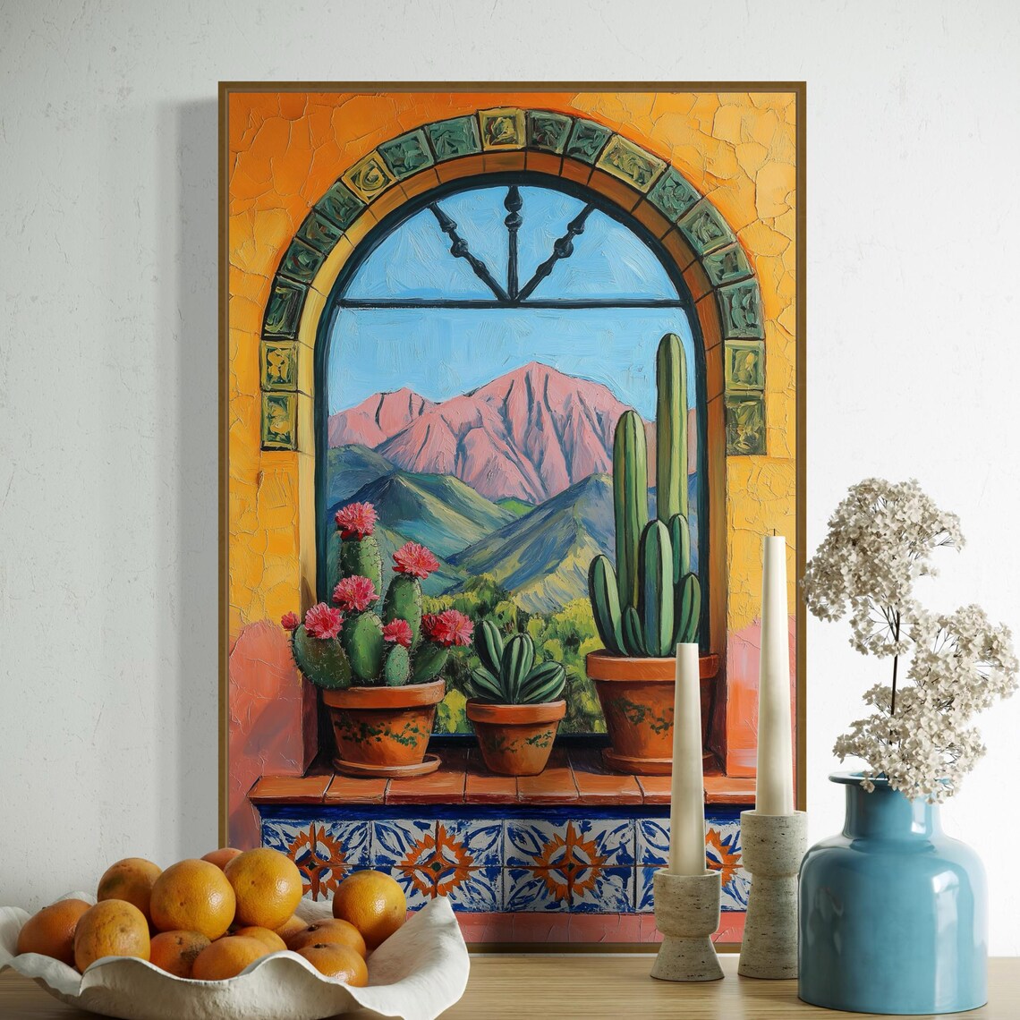 Southwest Cactus Window Art Print, Boho Decor