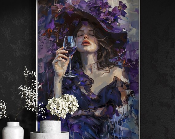 Purple Violet Woman Wine Glass Impressionist Elegant Wall Art