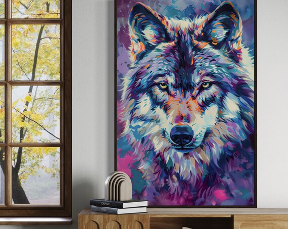 Colorful Blue Wolf Portrait Vibrant Pop Art Wildlife Animal Poster