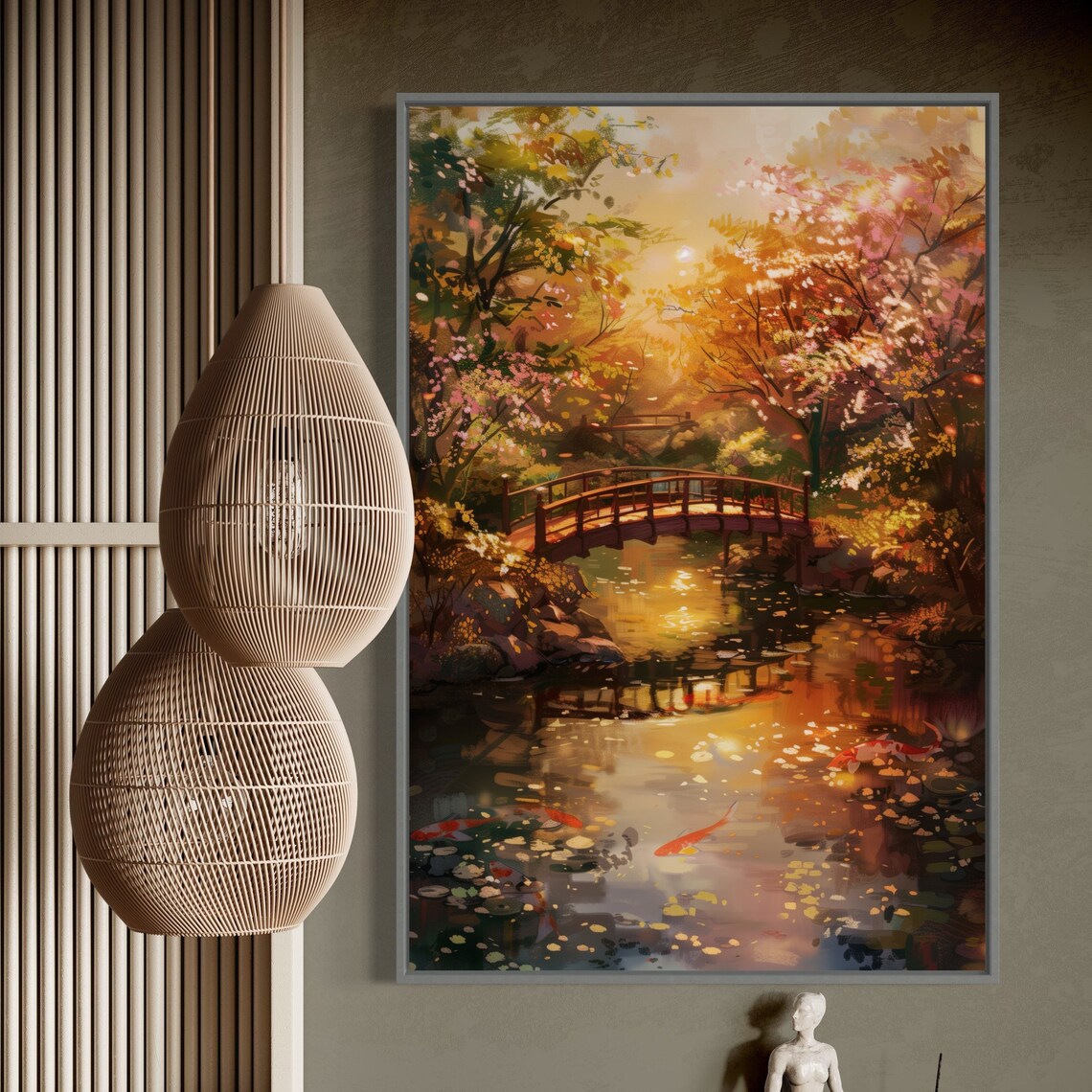 Japanese Zen Garden Koi Pond Wooden Bridge Autumn Light Poster - Image 5