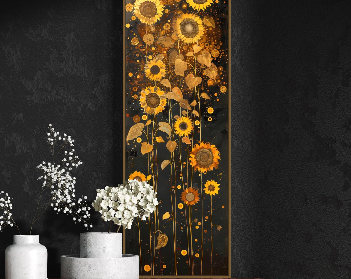 Whimsical Sunflower Garden Art Print, Rustic Decor