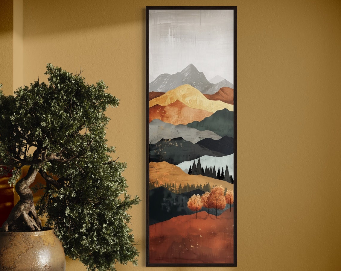 Abstract Layered Mountain Ranges Earth Tone Vertical Boho Poster