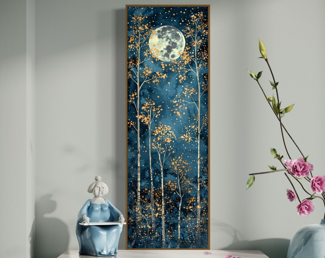 Moody Starry Night Birch Trees, Celestial Art Print - Image 4