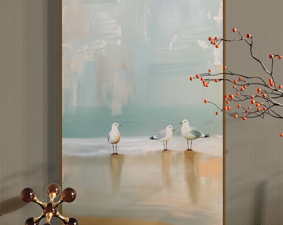 Abstract Seagull Shoreline, Modern Coastal Art Print
