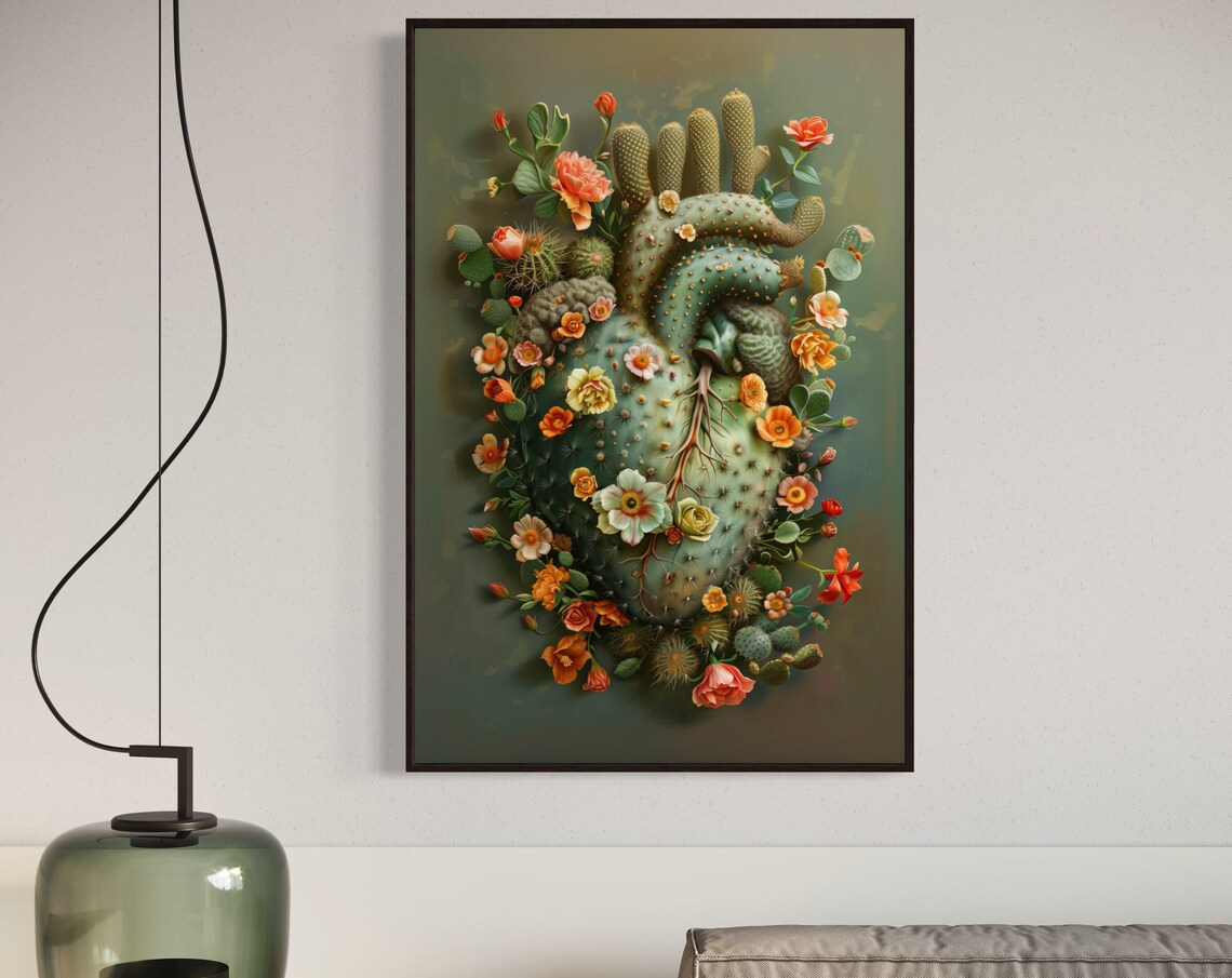 Surreal Blooming Heart Cactus Flower Art Print - Image 4