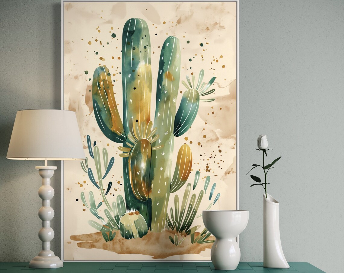 Sage Green Watercolor Saguaro Cactus Minimalist Botanical Print - Image 5