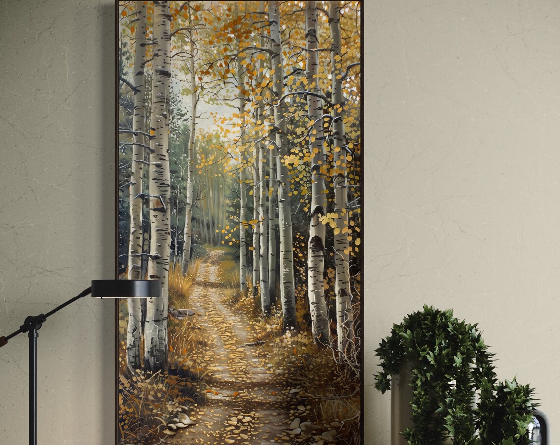 Autumn Aspen Forest Golden Leaves Woodland Path Vertical Poster - Image 2