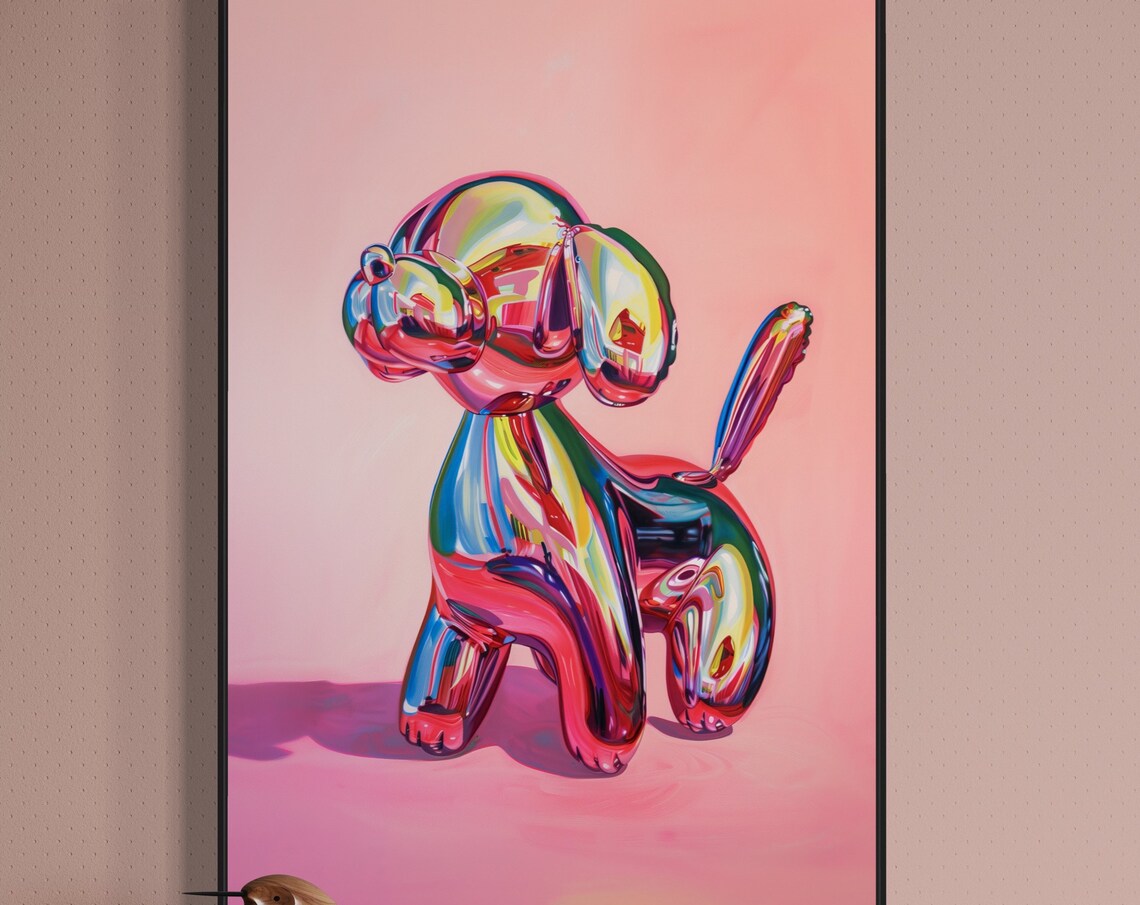 Balloon Dog Print, Pop Culture Pup in Blush Pink