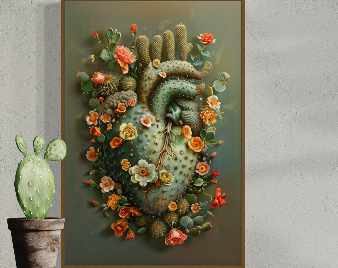 Surreal Blooming Heart Cactus Flower Art Print