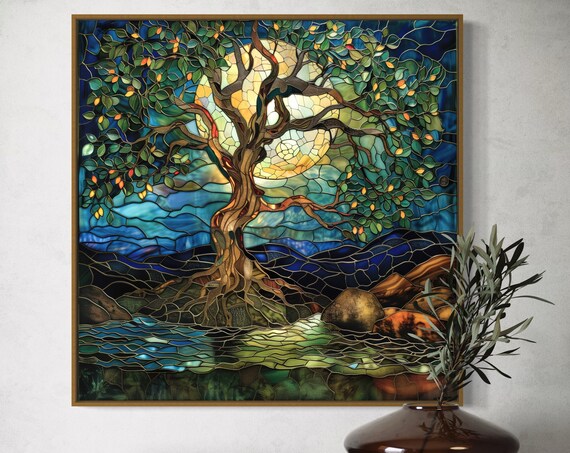 Vivid Tree Of Life Mosaic Kaleidoscope Art Print Home Decor Accent Coquette Room And Hallway Wall Art Moonlight Painting Print