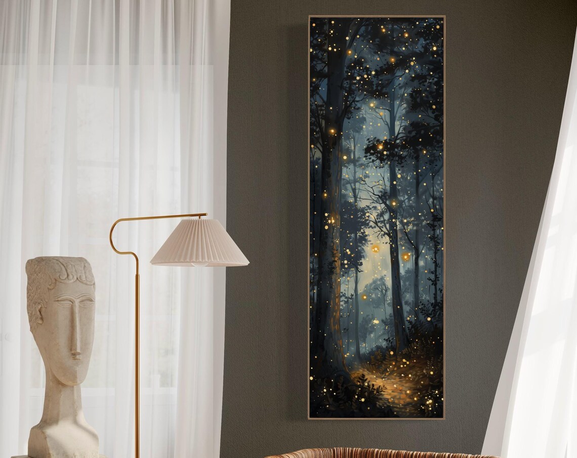 Enchanted Firefly Forest Mystical Wall Art Print