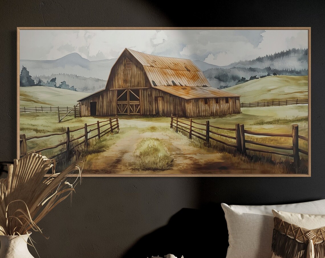 Vintage Barn Country Scene, Panoramic Art Print